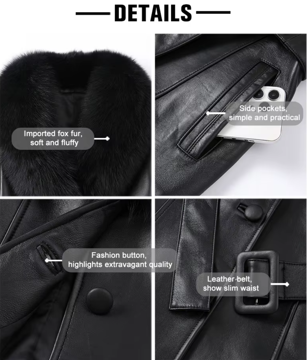 Emma Leather Trench Jacket with Fur Details