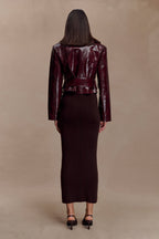 Lara -> Croc Faux Leather Cropped Jacket - Burgundy