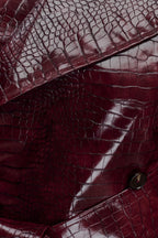 Lara -> Croc Faux Leather Cropped Jacket - Burgundy