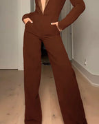 V-Neck Long Sleeve Jumpsuit: Elegance and Comfort All Year Round