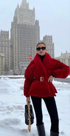 Crimson Velvet Puffer Jacket