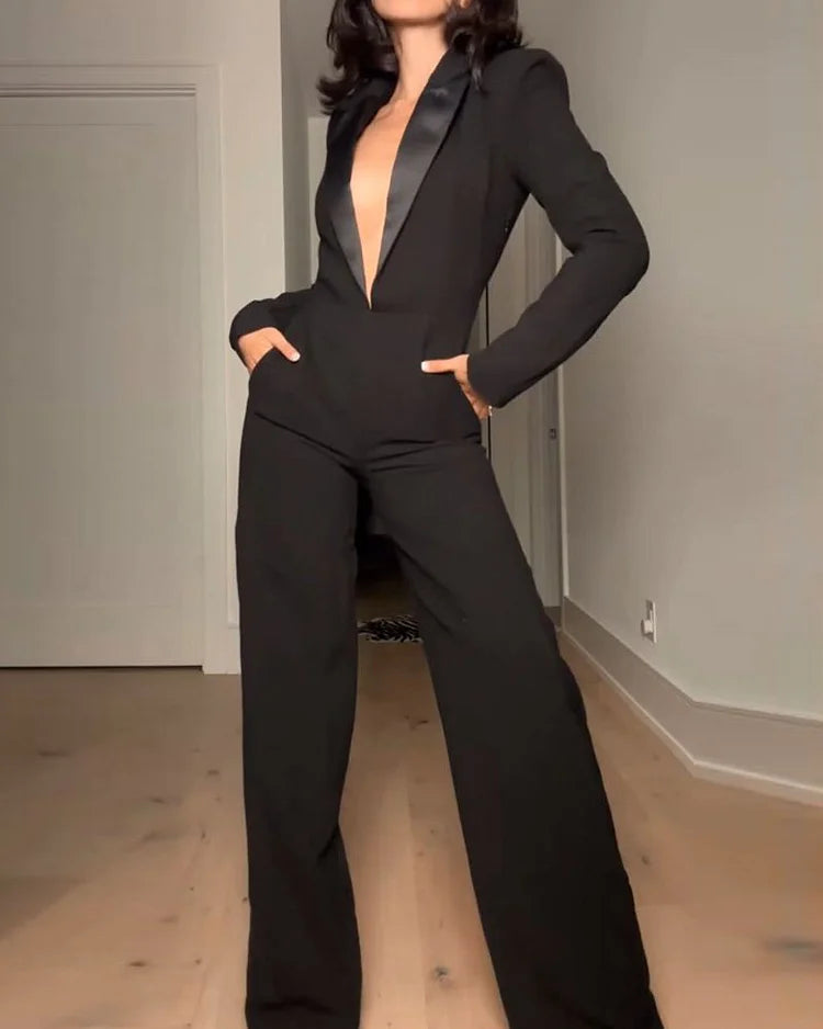 V-Neck Long Sleeve Jumpsuit: Elegance and Comfort All Year Round