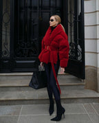 Crimson Velvet Puffer Jacket