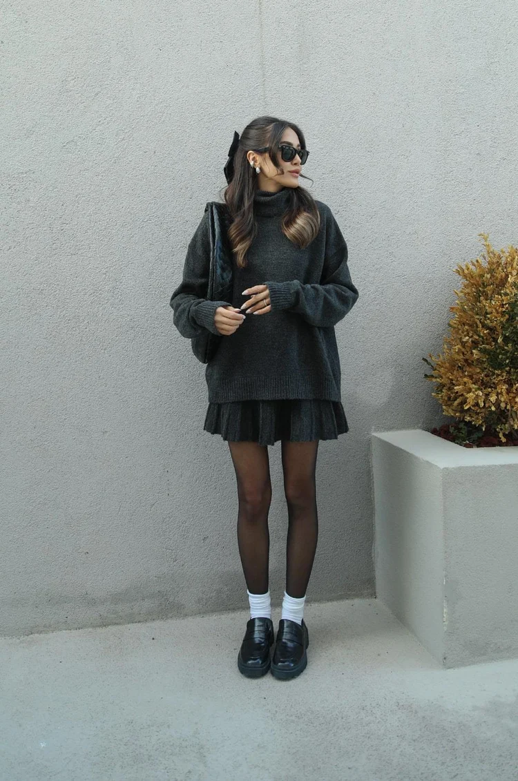 SHEENA - Pleated Knit Sweater and Skirt Set