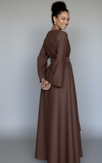 Aurelie Long-Sleeve Waist-Tie Midi Dress