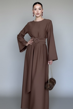 Aurelie Long-Sleeve Waist-Tie Midi Dress