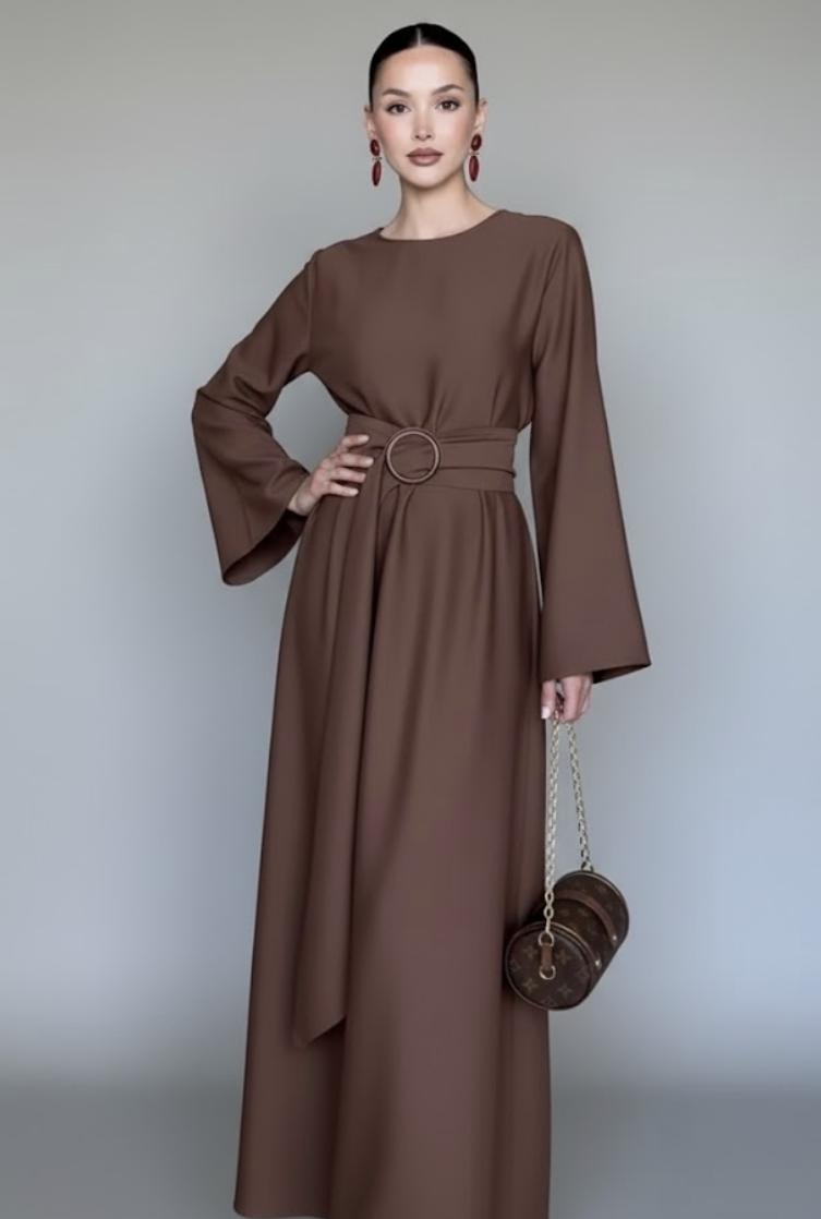 Aurelie Long-Sleeve Waist-Tie Midi Dress