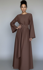 Aurelie Long-Sleeve Waist-Tie Midi Dress