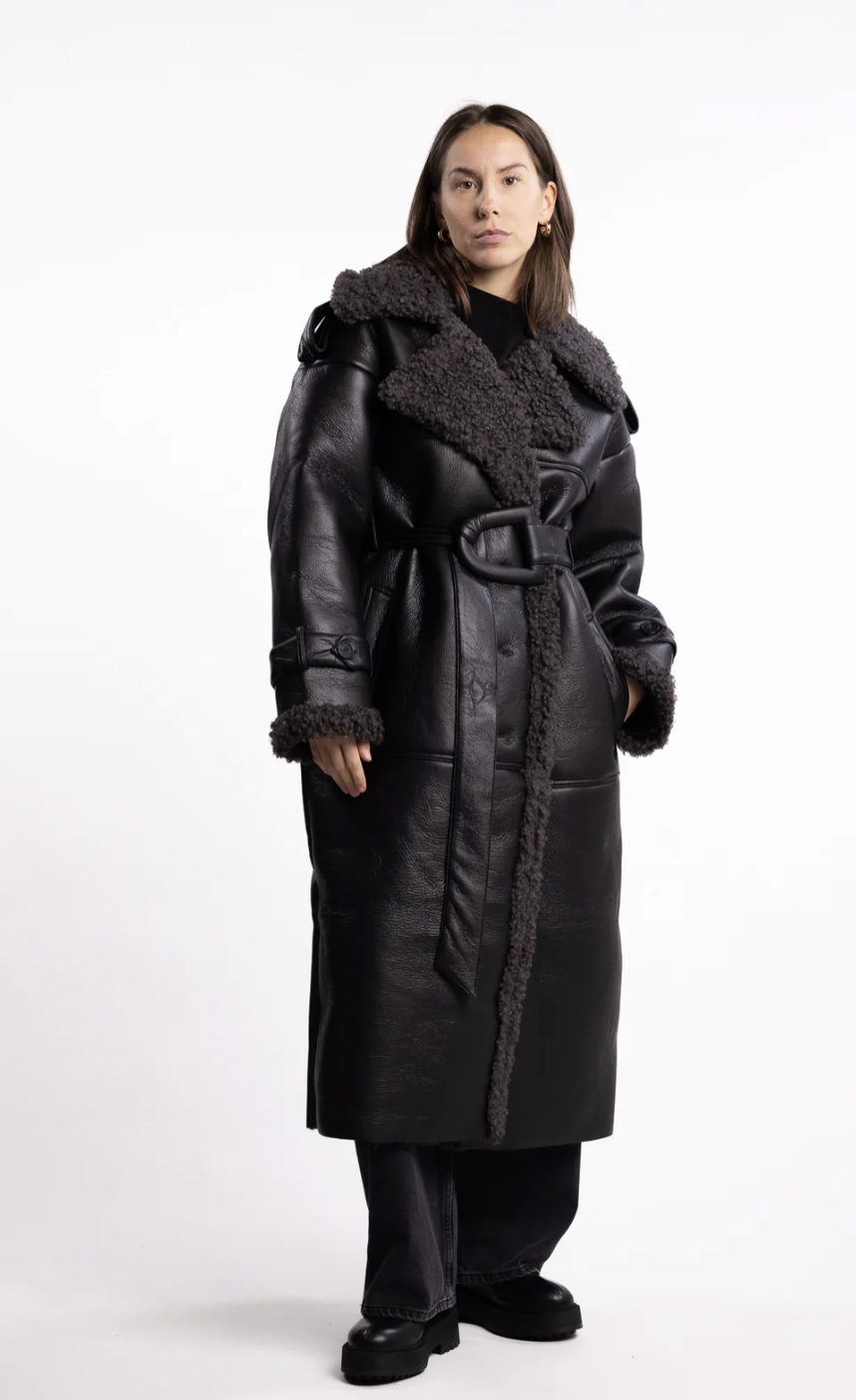 The Amara Lace-Up Scarf-Collar Overcoat