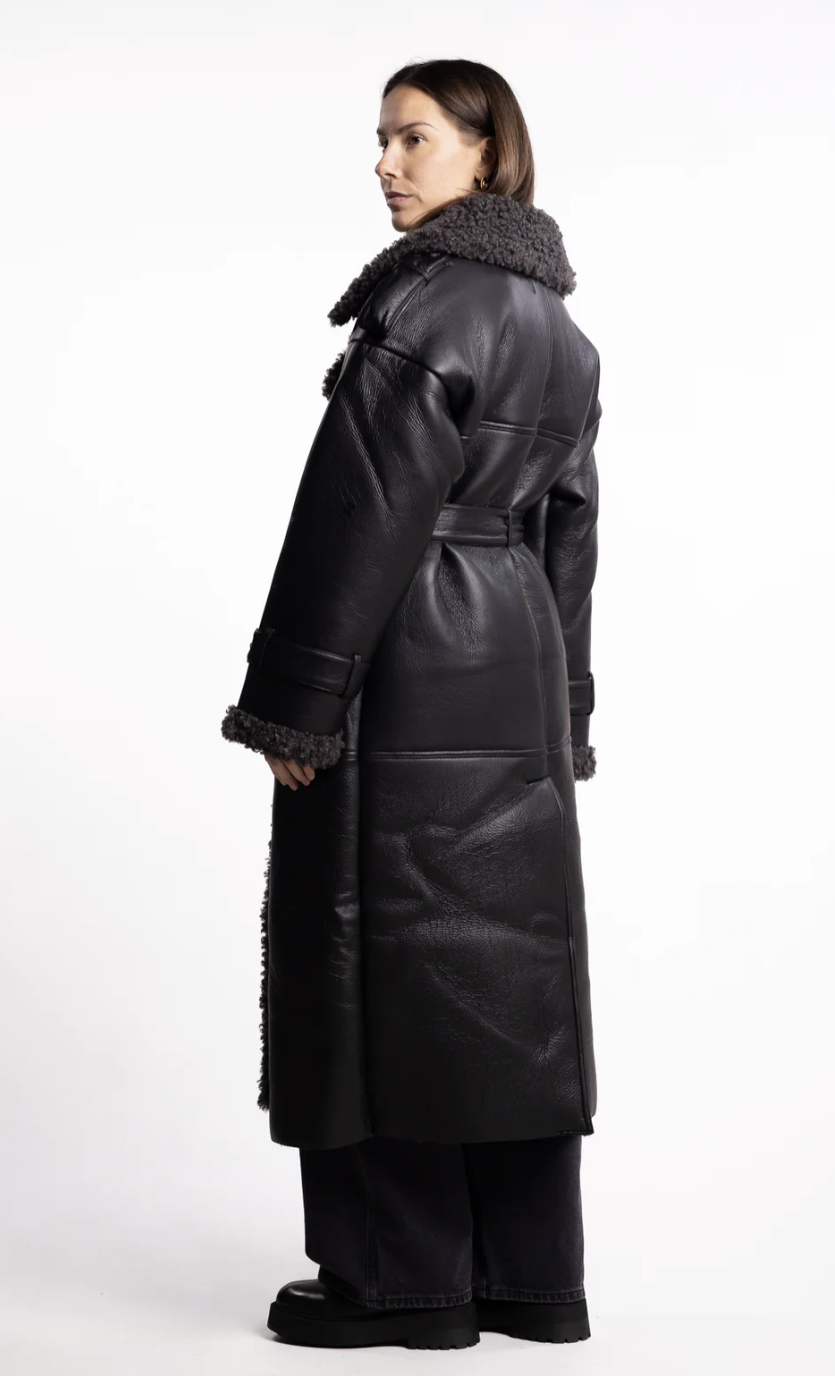 The Amara Lace-Up Scarf-Collar Overcoat