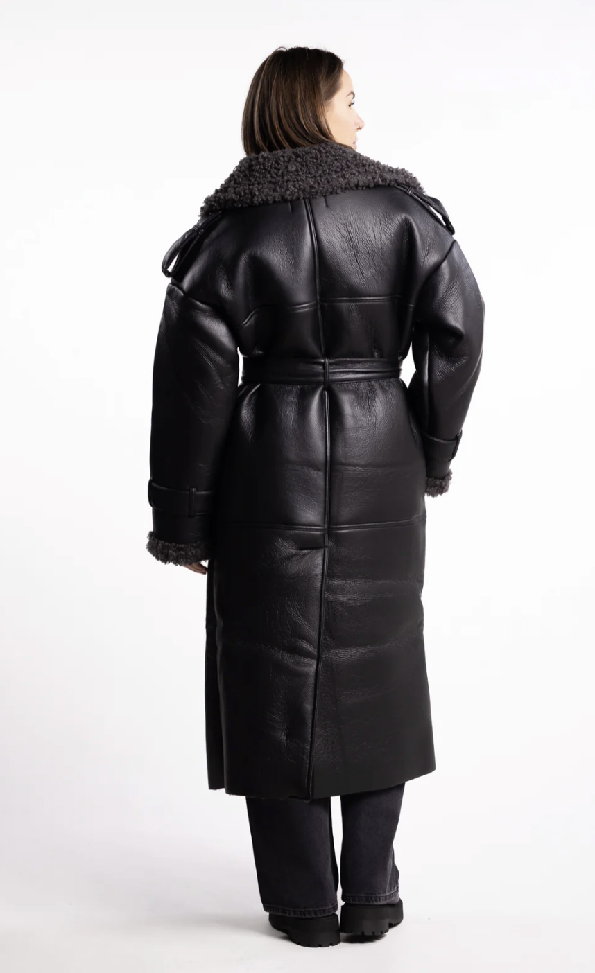 The Amara Lace-Up Scarf-Collar Overcoat