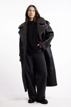 The Amara Lace-Up Scarf-Collar Overcoat