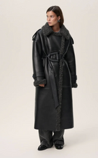 The Amara Lace-Up Scarf-Collar Overcoat