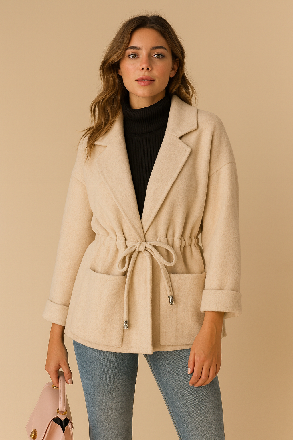 Macey Wool Cardigan with Adjustable Tie Waist for Women
