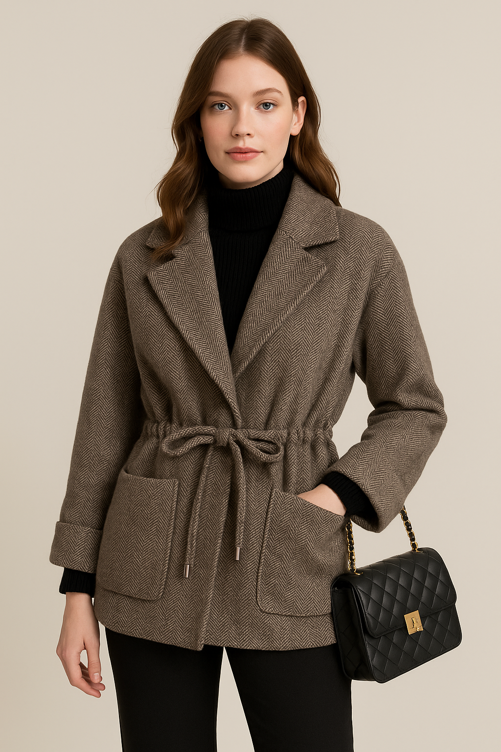 Macey Wool Cardigan with Adjustable Tie Waist for Women