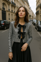AVA: Short Sequin Blazer with Bow