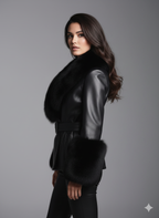 Emma Leather Trench Jacket with Fur Details