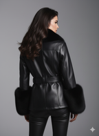 Emma Leather Trench Jacket with Fur Details