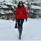 Crimson Velvet Puffer Jacket