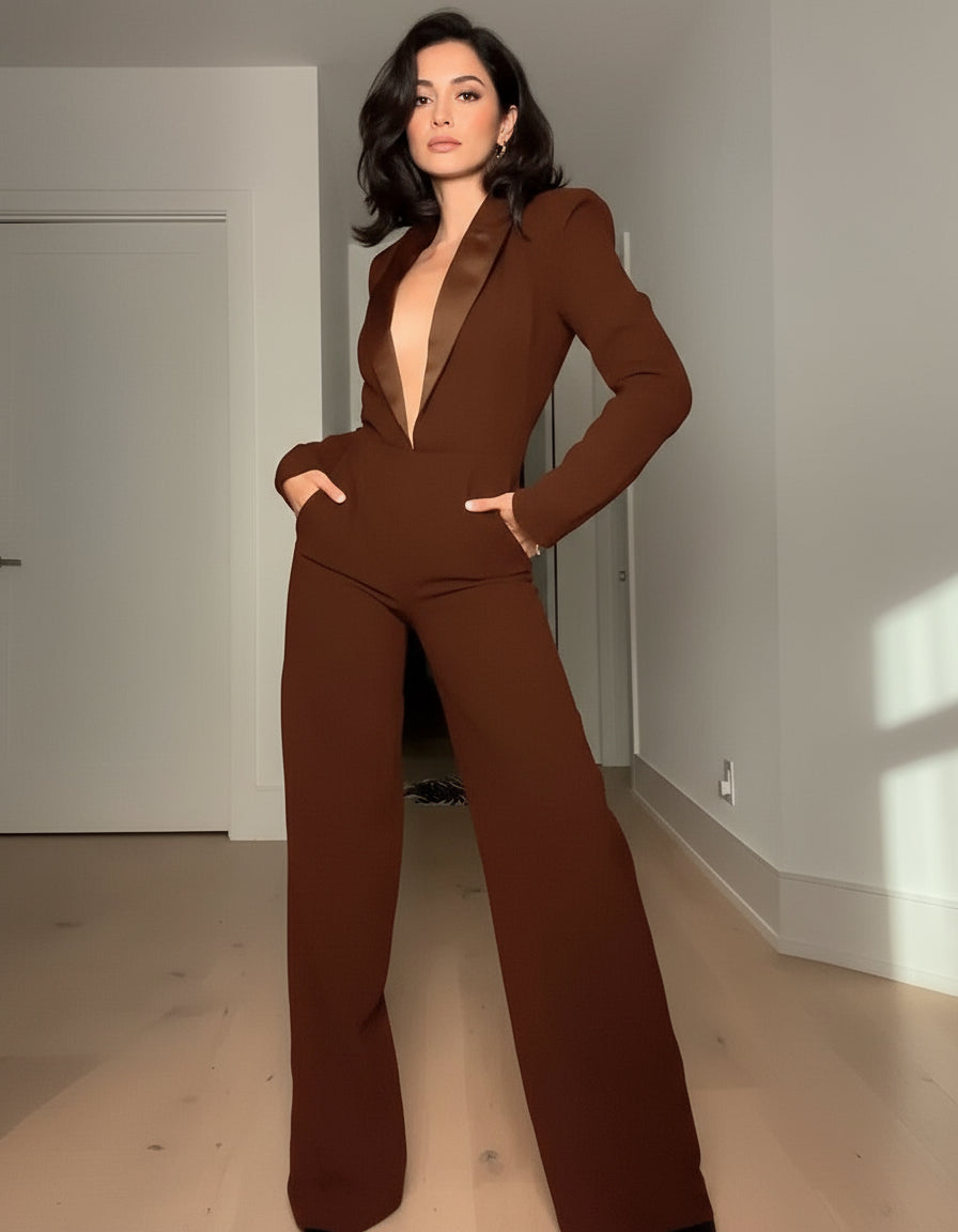 V-Neck Long Sleeve Jumpsuit: Elegance and Comfort All Year Round