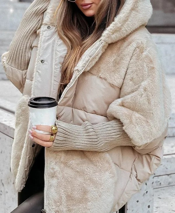 Lila Hooded Fur Patchwork Winter Coat