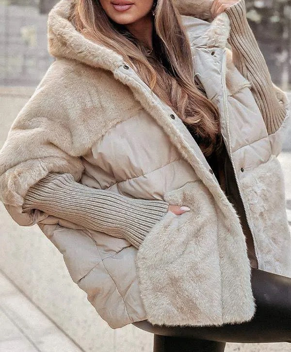 Lila Hooded Fur Patchwork Winter Coat