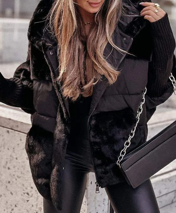 Lila Hooded Fur Patchwork Winter Coat
