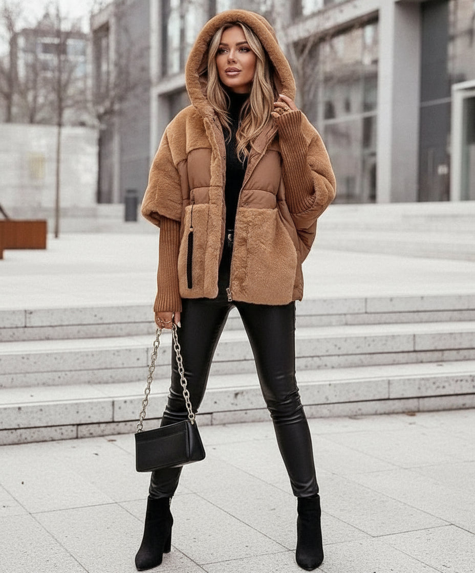Lila Hooded Fur Patchwork Winter Coat