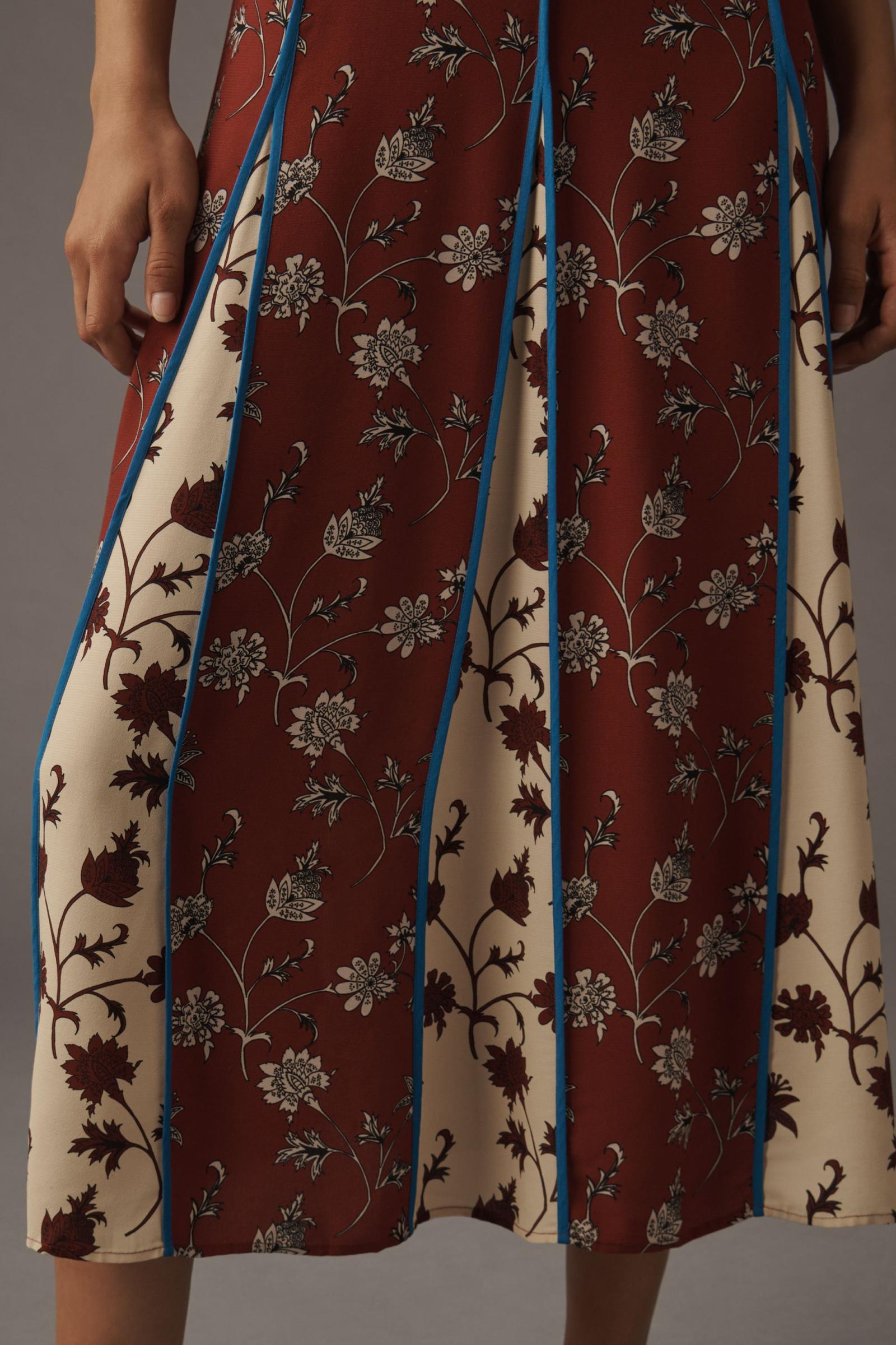 Vibrant Print Women's Midi Dress - V-Neck, Elegant